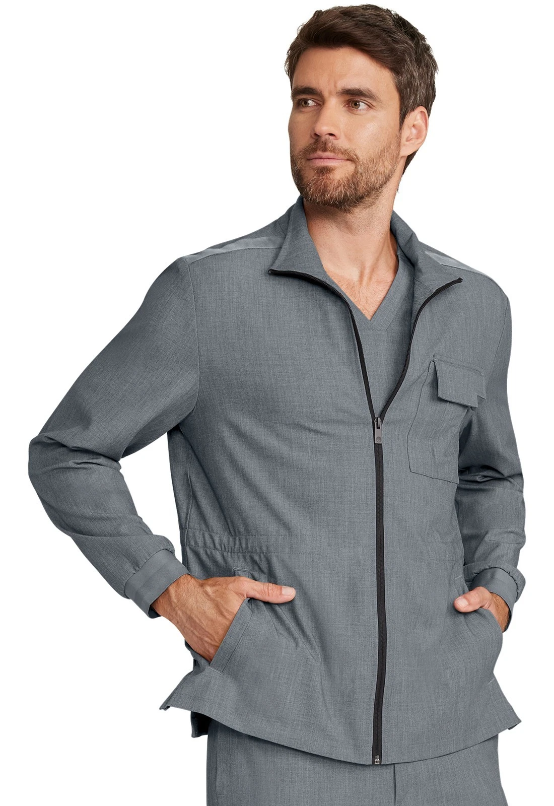 361° Healing Hands Scrubs HH QUEST Men's Zip Front Utility Jacket HH361 HTAH Heather