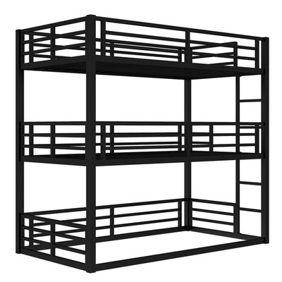 Twin over Twin over Twin Bunk Bed, Metal Triple Bunk Bed with Safety Guardrails