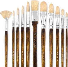 Fuumuui Professional Oil Paint Brush Set, 11Pcs Superior Hog Bristle Paint Brush