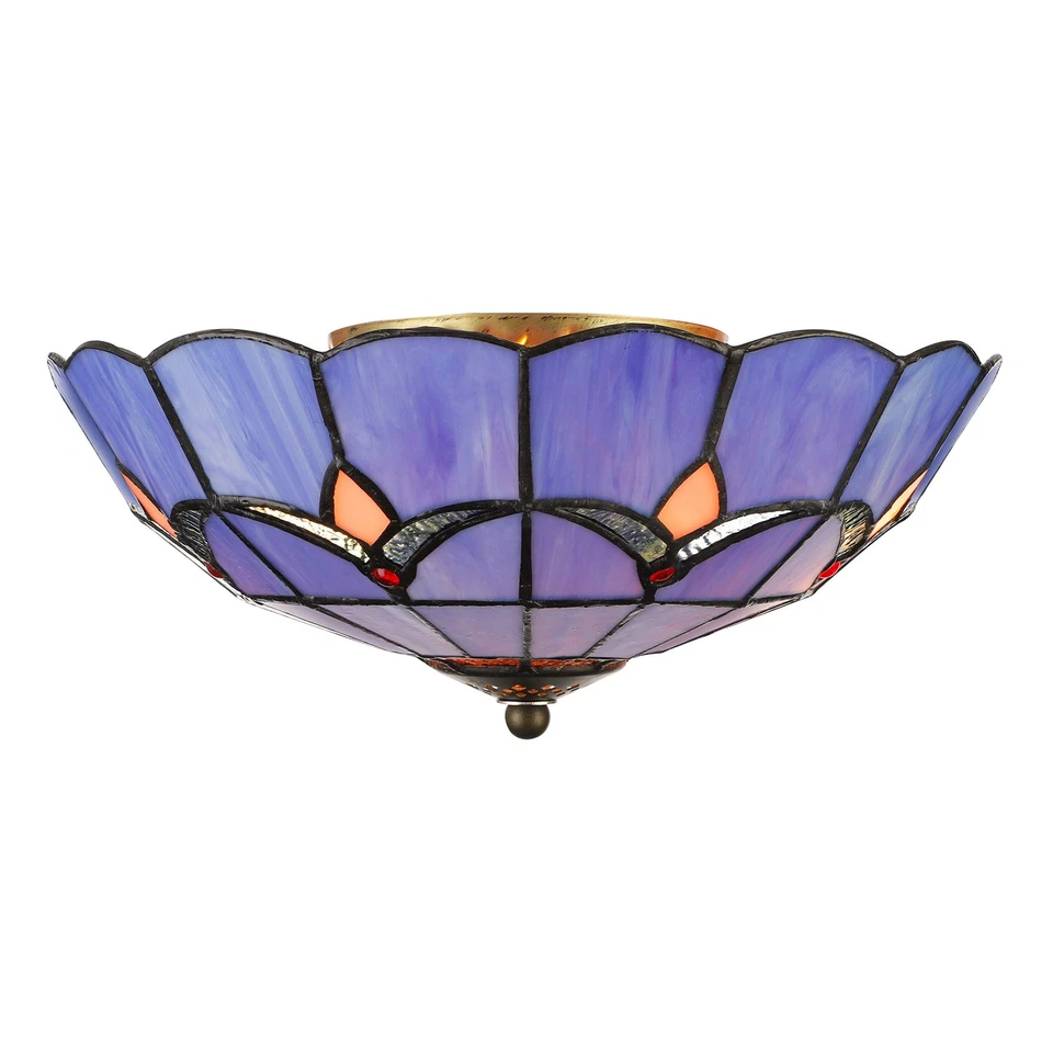 Lámpara de techo industrial de 12" de ancho estilo Tiffany montaje empotrado 2 luces... Foto 3 de 4