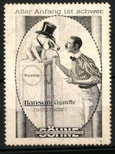 Reklamemarke Dresden, Georg Jasmatzi & Söhne, Hansom Cigarette, Tabak und Zigar 