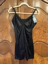 NWT New Assets By Spanx Black Shaping Lace Mid Thigh Bodysuit Shapewear Size XL