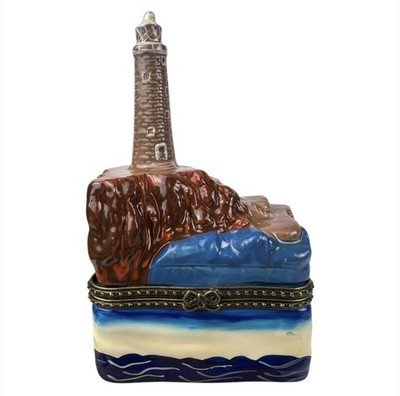 Cliffside Lighthouse Ceramic Hinged Trinket Box Direct Connection Coastal Decor