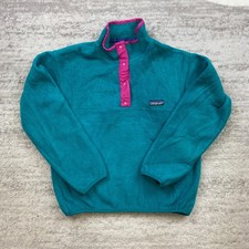VTG Patagonia Synchilla Snap T Jacket Girls 8 Blue Pink Outdoors Hike Youth 90s
