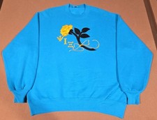 Vintage 90s Jerzees Sweatshirt Size L Teal Blank Pullover Gold Rose USA Women's