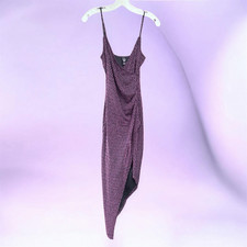 Windsor Small Burgundy Metallic Glitter Asymmetrical Crossover Dress Cocktail
