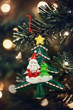 Christmas Ornament - Glossy Gingerbread Tree with Santa. Wizardi Festive Deco...