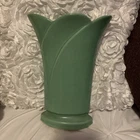 Vintage Haeger Pottery Green Tulip Vase • Matte Glaze • 10” Art Deco Form