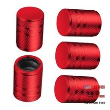 Tire Valve Stem Caps - 5 Pack Metal Air Caps with Plastic No Pattern Red