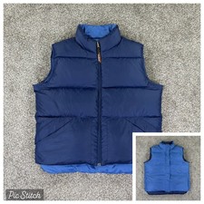 LL Bean Reversible Down Puffer Vest Womens Large Blue Full Zip OVC72 Goose Down