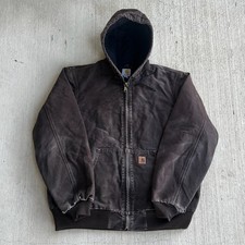 Carhartt J130 DKB faded brown hooded work wear jacket Large