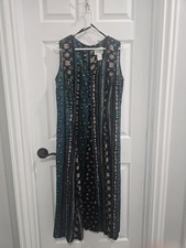 Vintage Cristin Stevens  Long Dress Turquoise Geometric Pattern Size Medium NWOT