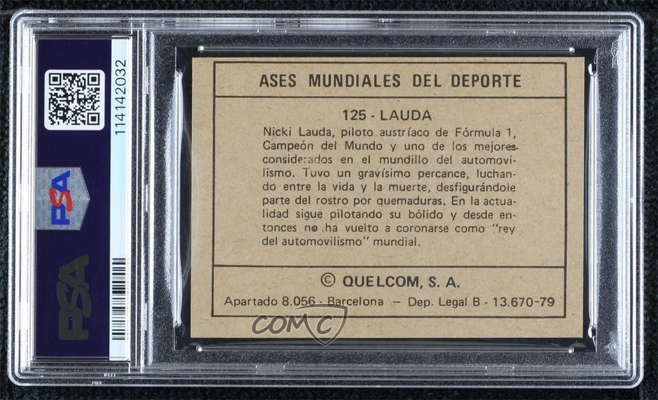 1979 Quelcom Ases Mundiales Del Deporte Large Niki Lauda Nicki #125 PSA 3 HOF - Image 2 of 3