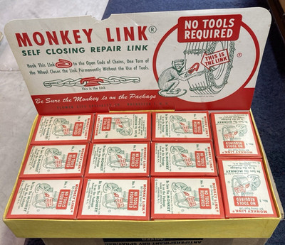 Monkey Link No 1 Tire Chain Cross Side Chain Repair Link Store Display Box c1948
