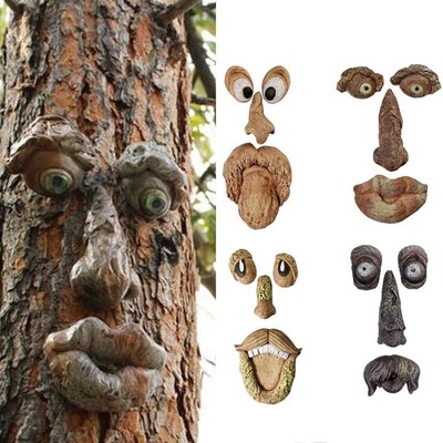Old Man Tree Hugger Tree Face Decor Statues Bark Ghost Face Facial Decor Peeker