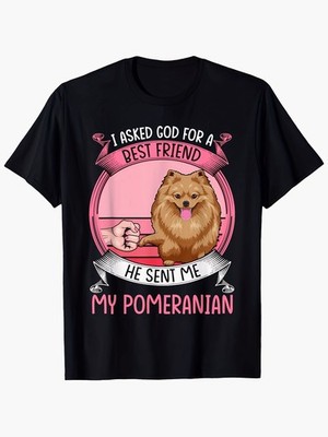 Unisex's Vintage Pomeranian Dog Lover TShirt I Asked God for a Best Friend He