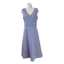 Vintage 90s April Cornell Blue Cotton Seersucker Prairie Dress Cottagecore