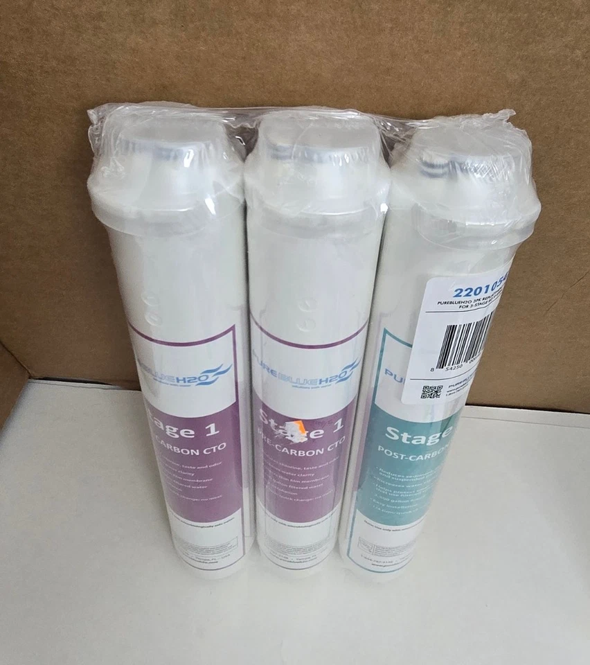 Pure Blue H2O Filter Pack 1:1 Reverse Osmosis Water Filtration 3-Stage SEALED - Image 3 of 4