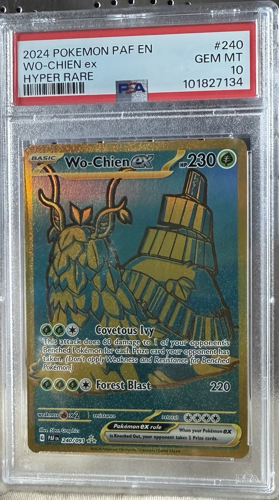 Pokemon Card Wo-Chien EX Gold Hyper Rare Paldean Fates PSA 10