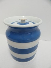 Cornishware Pottery TG Green Co Kitchen Crock Lid Blue White 5.5" Tall England
