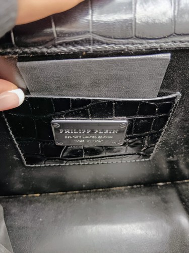 PHILIPP PLEIN HEXAGON TOTE BAG STAMPA COCCODRILLO NERO TRACOLLA FULL SET - Foto 17 di 24