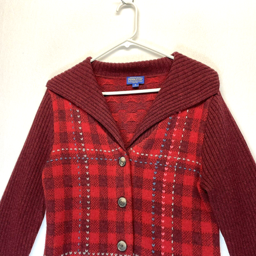 NEW Pendleton Womens Lambswool Sweater Medium Cardigan Shawl Collar Button Red - Picture 2 of 5