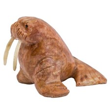 Unique Hand Carved Marble Stone Walrus Figurine Carving 4" Long