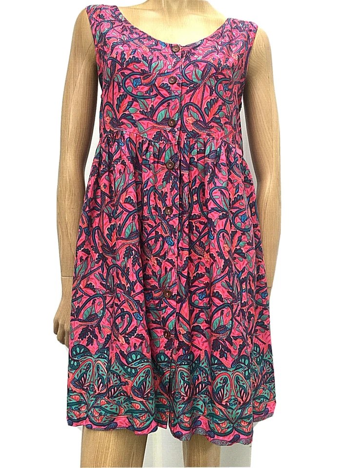 Vestido corto floral de verano arco iris Jo rosa sin mangas con botones talla M Foto 2 de 4