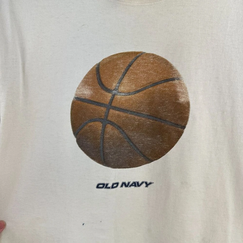 Vintage Old Navy Kids S-M White Cotton Basketball Graphic Print Short Sleeve Tee - Image 4 of 4