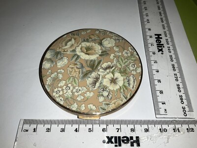 Retro VINTAGE Stratton CREME FLORAL GOLD GESICHT LOSE PUDERQUASTE SPIEGEL KOMPAKT