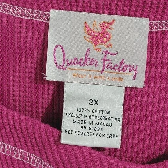 Vtg Quacker Factory Pink Waffle Knit Long sleeve Top Sequin Christmas 2X  5PT - Image 4 of 4