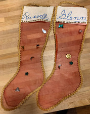 Vintage Christmas Stockings with Names Mesh Net Russell Glenn