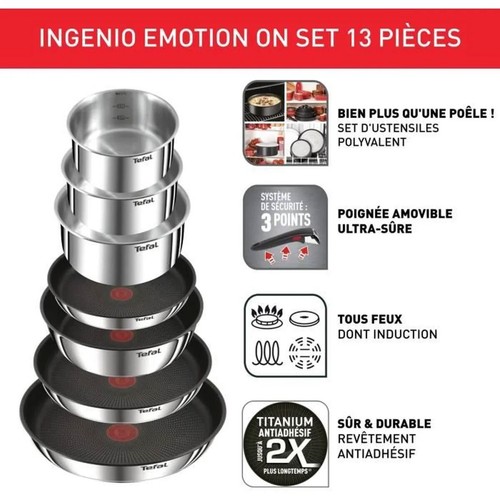 TEFAL Set 13 Pcs INGENIO Emotion Induction L897DS04 Casserole Poêle Inox Poignée - Afbeelding 7 van 7
