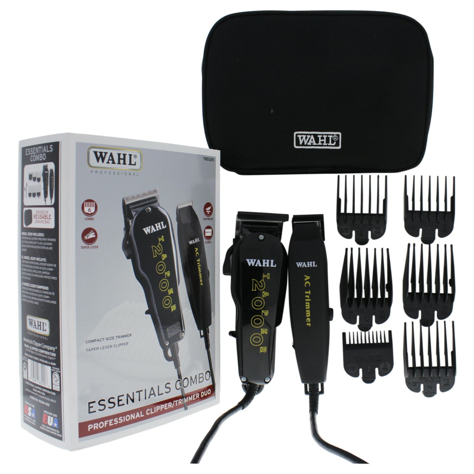 New Wahl Professional Essentials Combo Clipper and Trimmer w/Guards #8329
