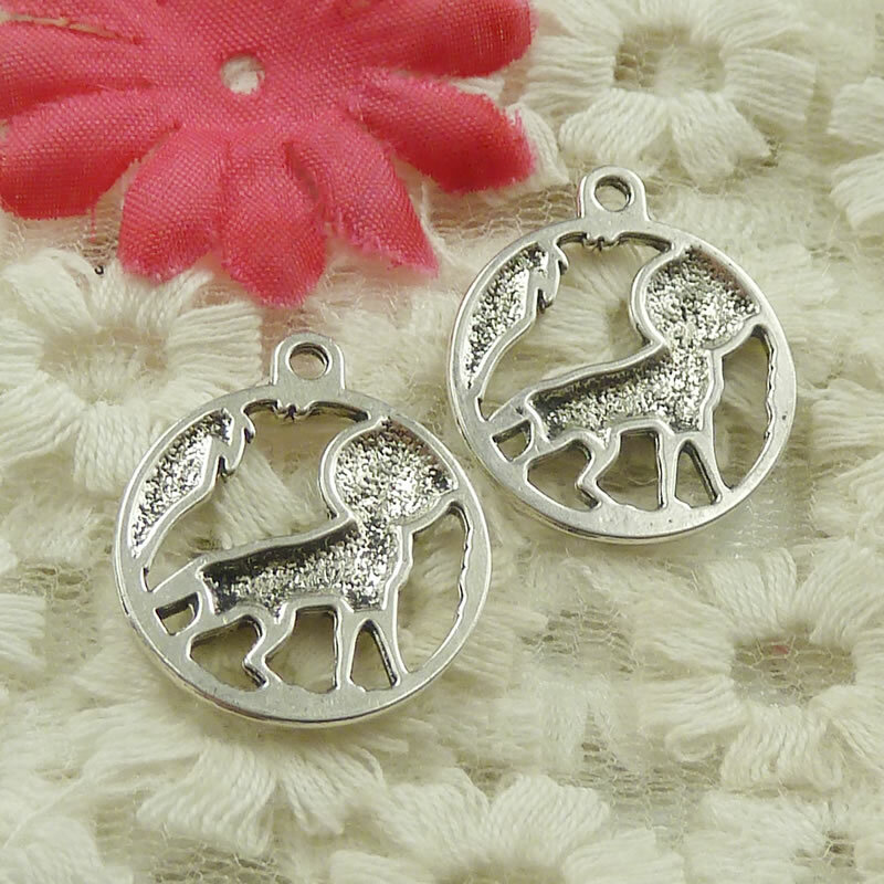 Free Ship 37 pcs Antique silver round wolf charms 25x21mm H Free Ship 37 pcs Antique silver round wolf charms 25x21mm H
