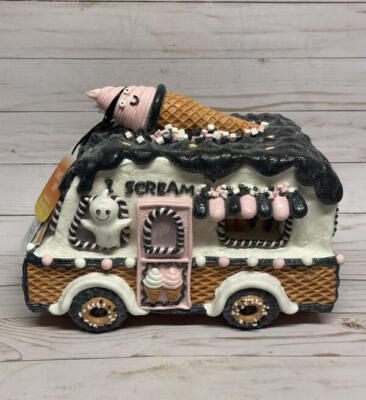 Candy Corn Lane Halloween Gingerbread Lighted Ice Scream Truck