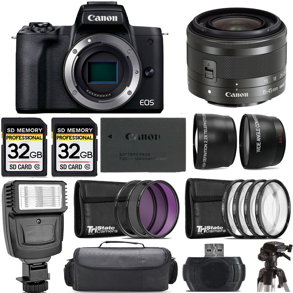 Canon M50 Mark II (Black) +15-45mm IS STM Lens (Graphite) +