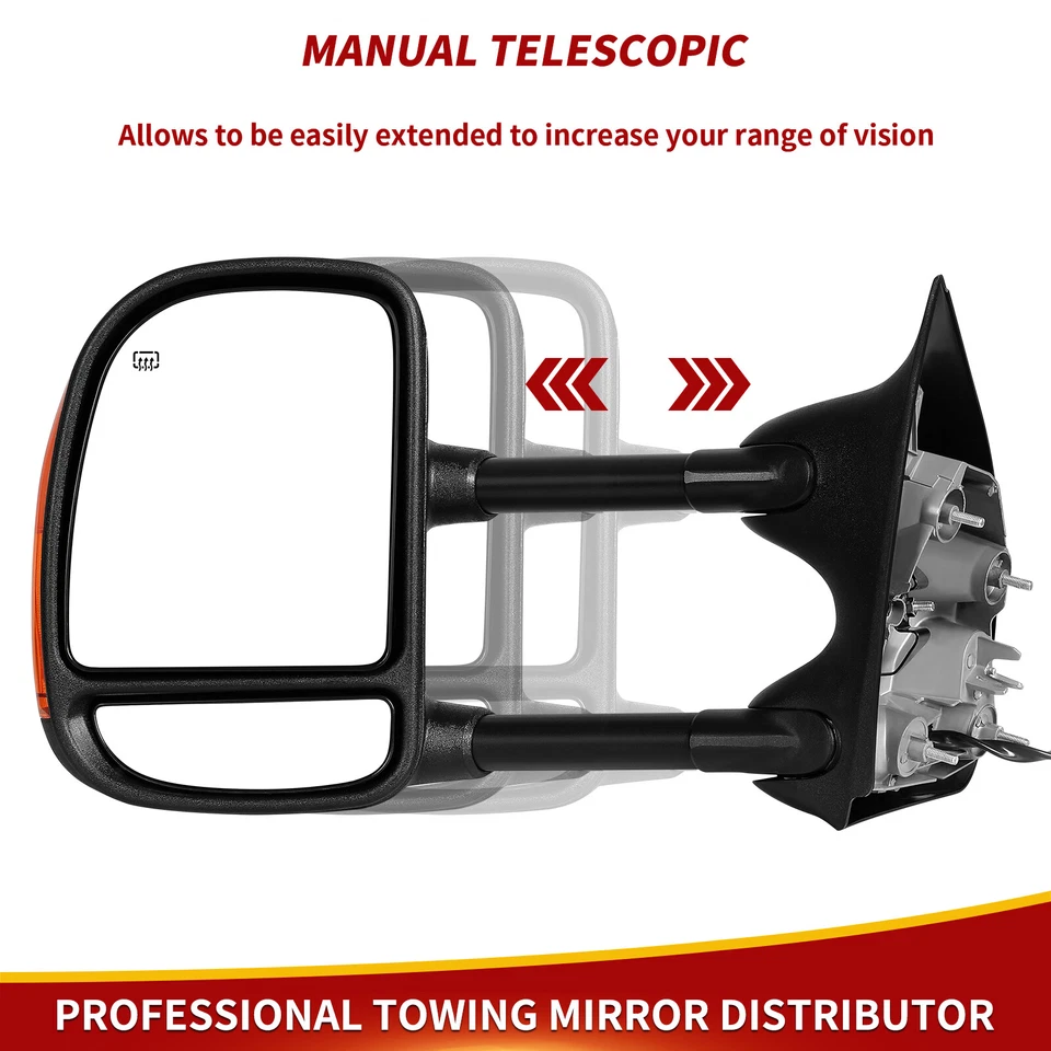 Pair Heated Tow Mirrors for 1999-2007 Ford F250 F350 F450 Super Duty Turn Signal - Image 3 of 4