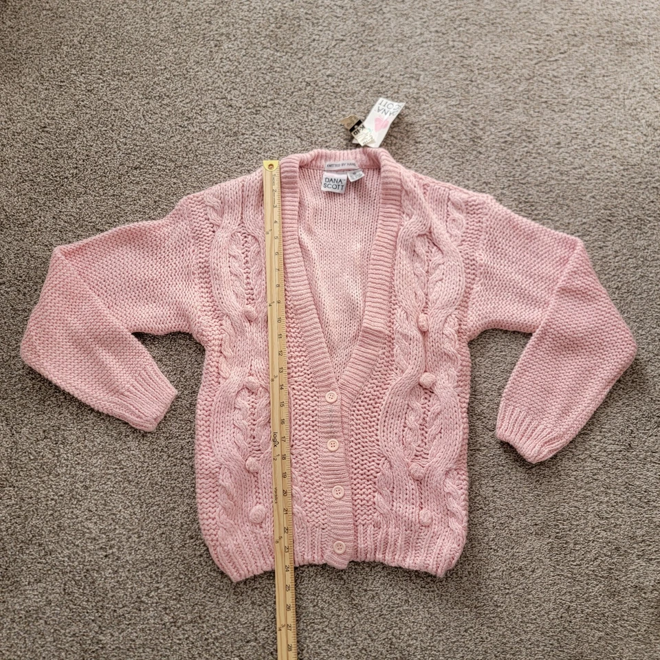 Cárdigan Suéter Vintage Dana Scott Niña Talla Mediana Rosa Tejido a Mano Nuevo con Etiquetas Foto 2 de 4