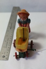 Japan Vtg Celluloid Tin Wind Up Girl Pushing Doll Baby Carriage Toy