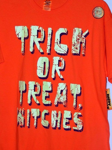 Trick Or Treat Witches Orange T Shirt Unisex Size XL 46/48 - Halloween Glows - Imagen 2 de 3