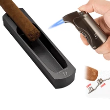 Galiner Metal Cigar Ashtray Single Slot Holder Jet Torch Cigar Lighter Gray Gift