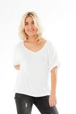 OVERSIZED BAGGY LOOSE FIT TOP TURN UP BATWING SLEEVE V NECK T SHIRT WOMEN