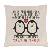 Personalised You Are My Penguin Cushion Cover Pillow Love Girlfriend Valentines