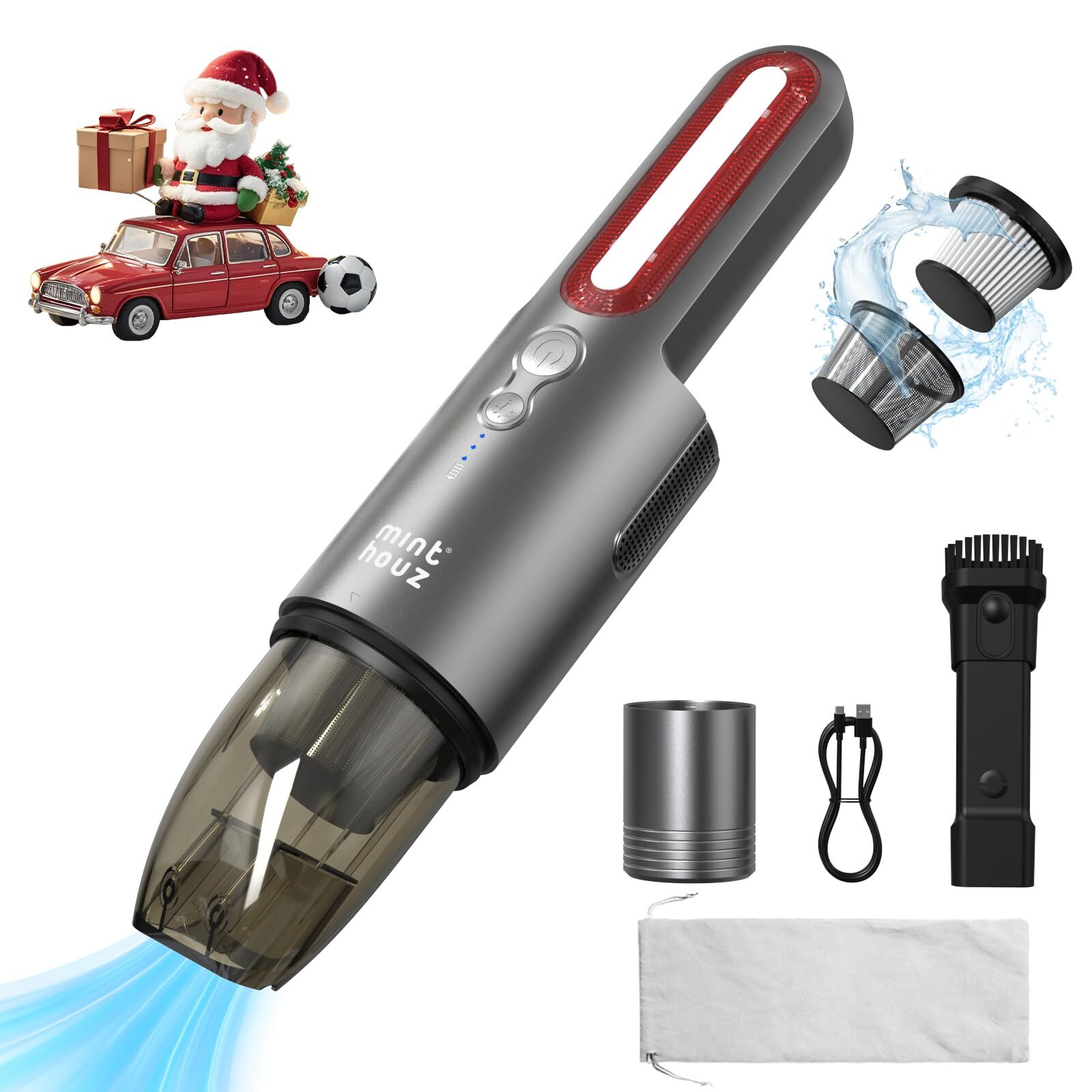 Car Vacuum,Mini Portable Cordless Hand held Vacuum Powerful Suction Equipped ...