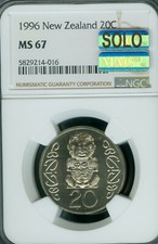 1996 NEW ZEALAND 20 CENTS NGC MS67 PQ MAC  FINEST GRADE SPOTLESS .