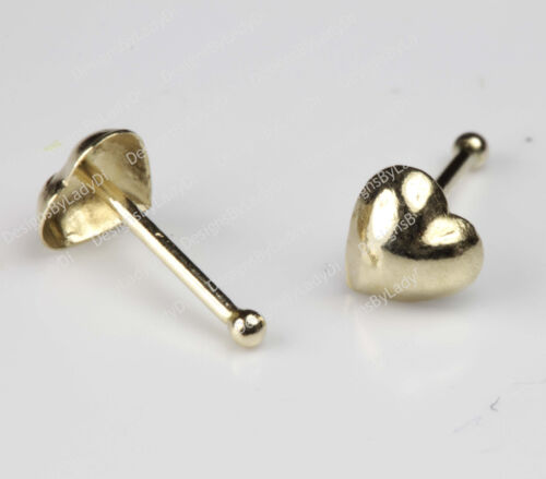 Gold Nose Stud 9kt One (1) Tiny 3/16 Inch Puffed Shiny Heart Ring Body Jewelry - Photo 1 sur 1