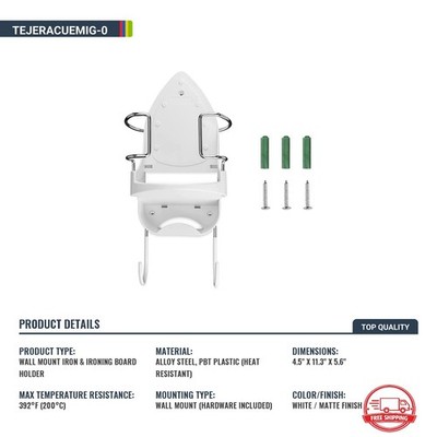 Soporte de Pared para Plancha y Tabla de Planchar con Ganchos Blanco NEW