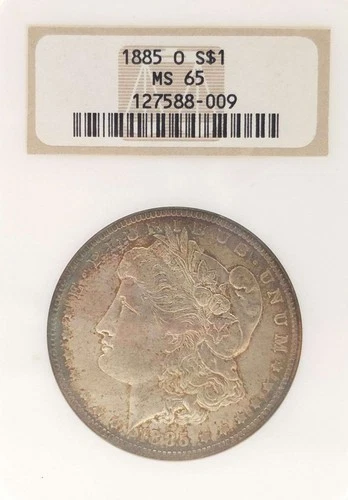 1885-O NGC MS65 Morgan Silver Dollar Beautifully Toned Die Breaks on Reverse