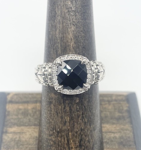 JAI John Hardy 925 Sterling Silver Black Faceted Onyx & Diamond Ring Size 7